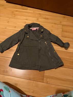 Isaac Mizrahi Olive Green Kids' Utility Raincoat with Gold Hardware